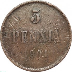 Русская Финляндия 5 пенни 1901 года